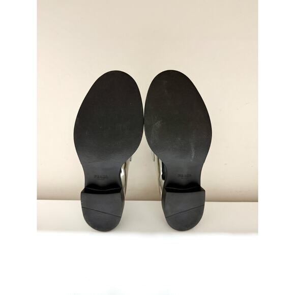 NWOT Prada Metallic Leather 50mm Block Heel Loafers Shoes Silver Women's EU 40 - Picture 9 of 9